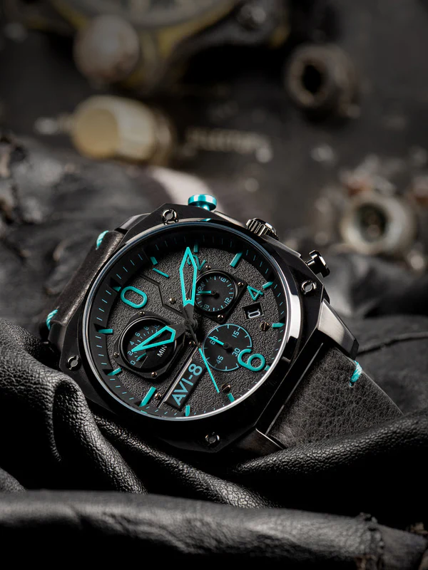 hawker hunter retrograde chronograph black & blue dial / leather hawker hunter retrograde chronograph black & blue dial / leather